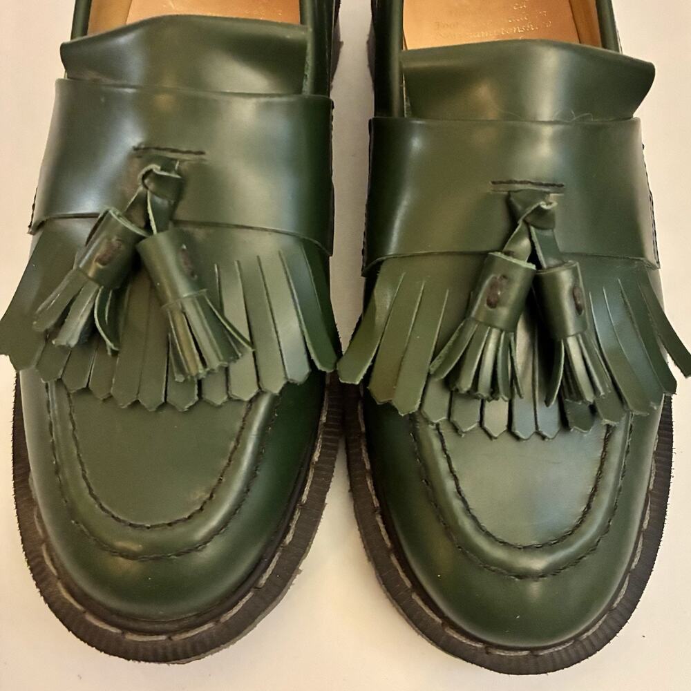 Solovair Green Hi-Shine Tassel Loafers Made in England US 6.5 UK 4 MIE New $200 - Picture 10 of 13